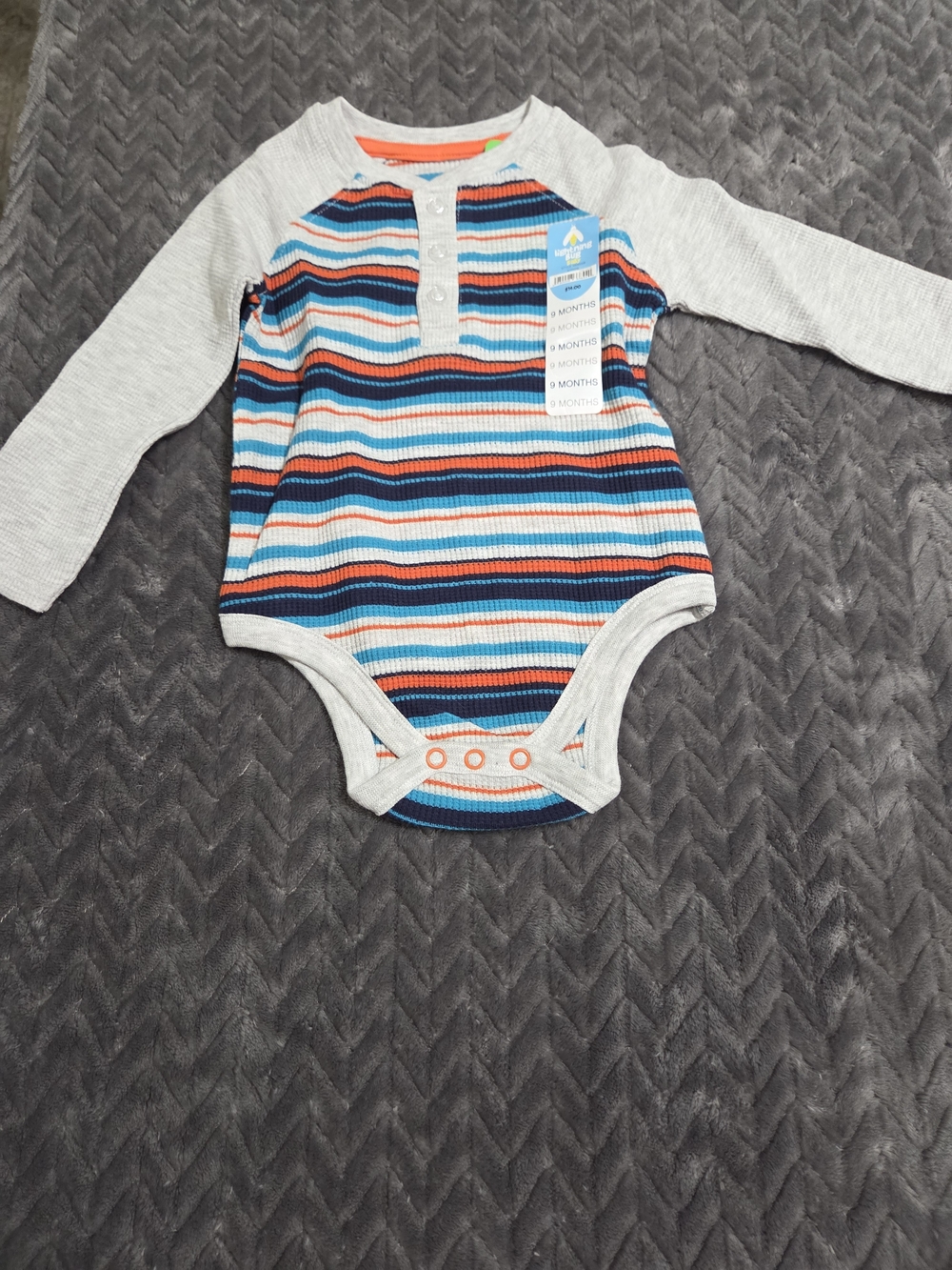 Striped Long-Sleeve Baby One-Piece Bodysuit - Grey and Multi